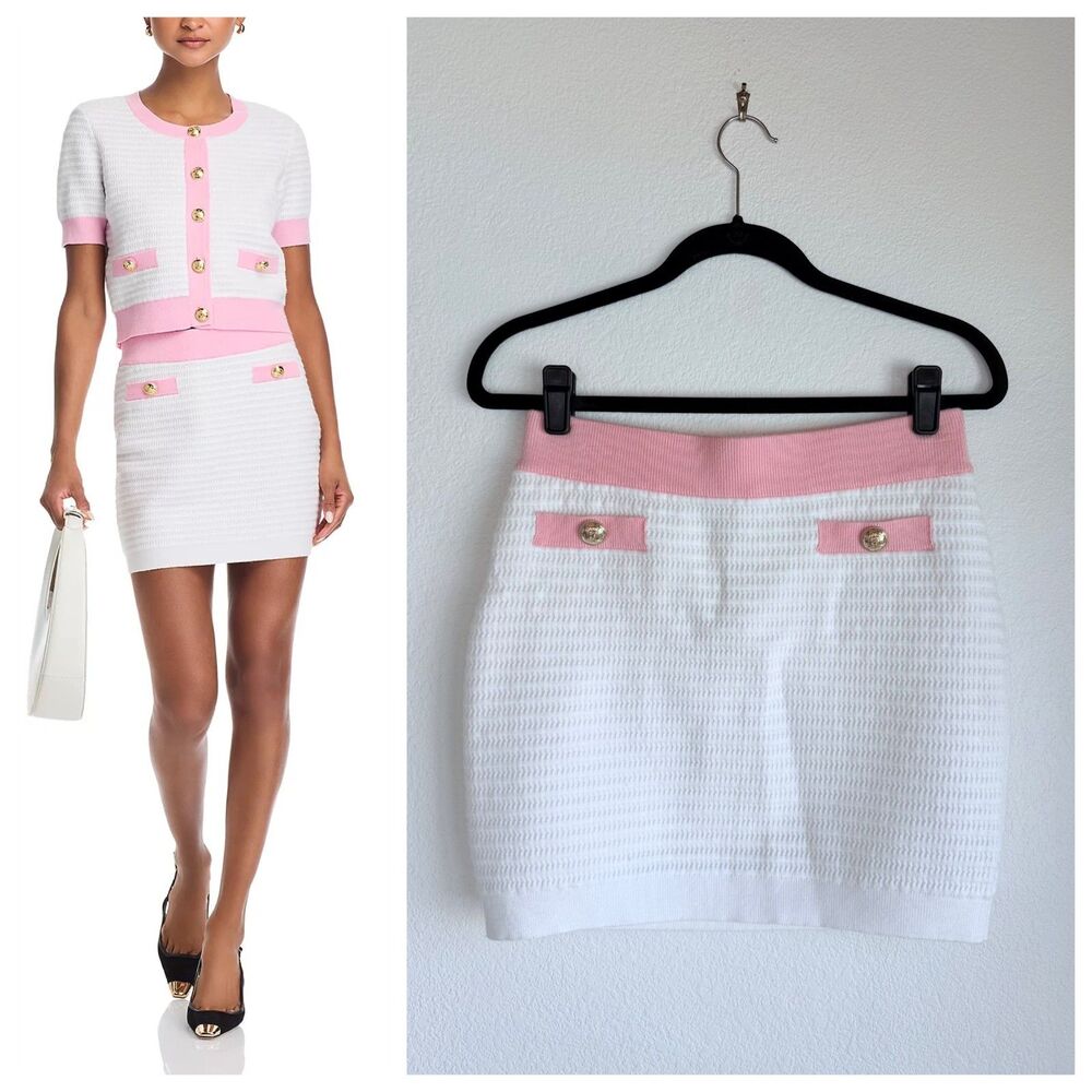 NWT Generation Love Women's Enzo Knit Sweater Mini Skirt in White & Pink Size M